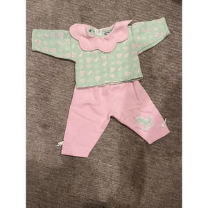 Vintage Doe Spun Baby Set Coquette Pink & Green 3-6 Months Teddy Bear